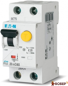 Диф. авт. PFL6-25/1N/003. 1P+N 25/0.3A 6кА х-ка C Eaton (Moeller) (шт) УКТ ЗЕД 8536 20 90 00